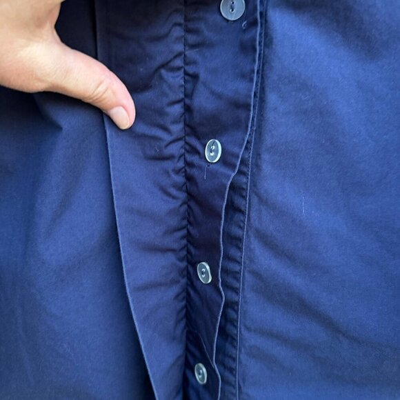 Vintage Womens Navy Blue Long Sleeve Hidden Buttons Lace Crochet Detail Shirt - Picture 5 of 8